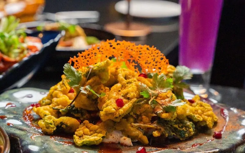 Crispy spiced indian appetizer plate